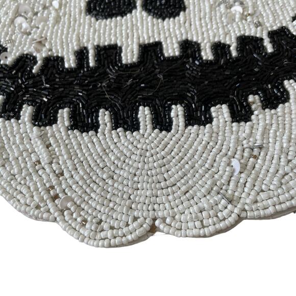 Christian Siriano Halloween Jack O Lantern Beaded Placemat 15" Black White NEW - Picture 6 of 10